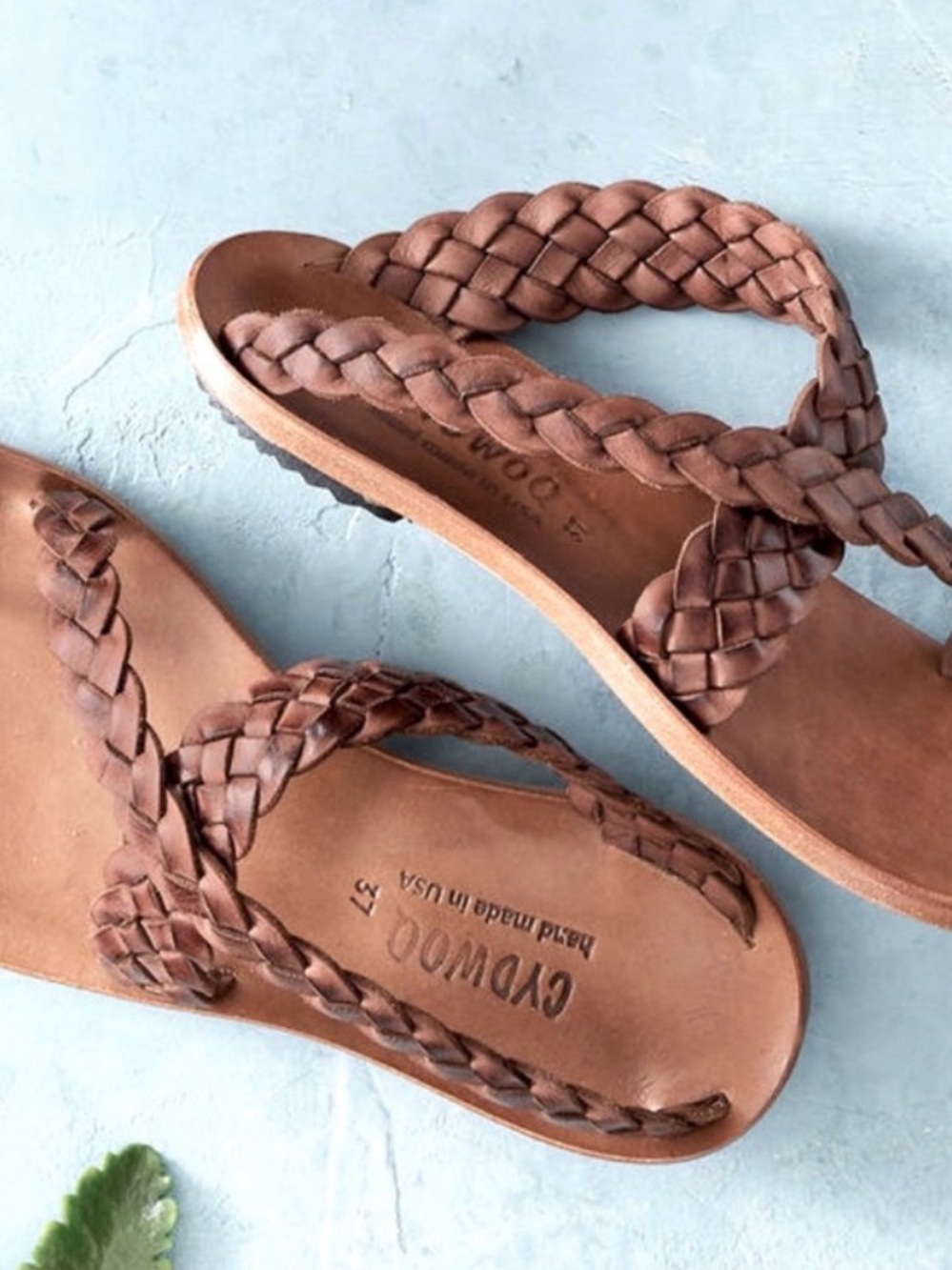 CYDWOQ Rivel Brown Woven Leather Sandals 11.5 Handmade USA